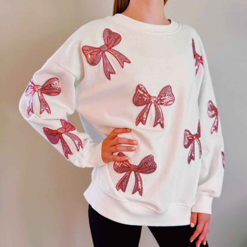 Sparkly Bow Patch Sweatshirt - White